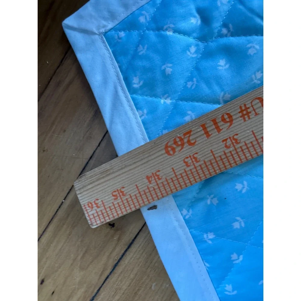 Vintage Beatrix Potter Peter Rabbit Quilted Baby Blanket Blue White 45x35